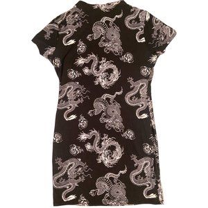 🐉🥀  Faded Rose Dragon Lace-Up Standing Collar Dress